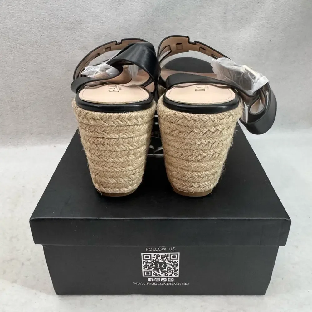 NIB RAID Harlene Plaftorm Espadrille Sandals 3” Heel Black size 8 Wide